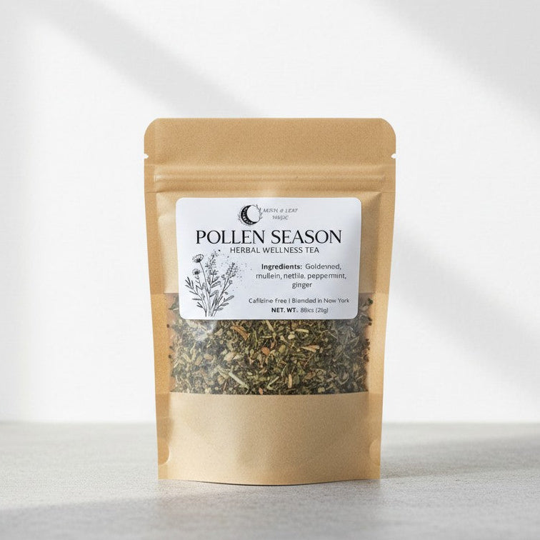 Pollen Season herbal wellness tea package on a white background